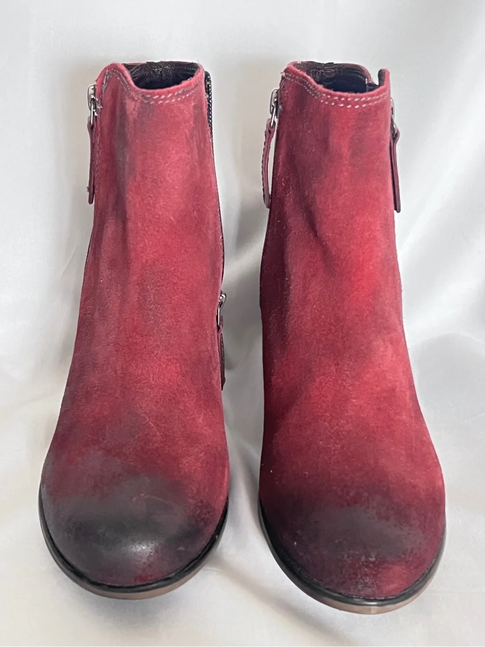 ROAN Lina Burgundy Red Suede Leather Women’s Ankle Boots Booties  Zip Heel